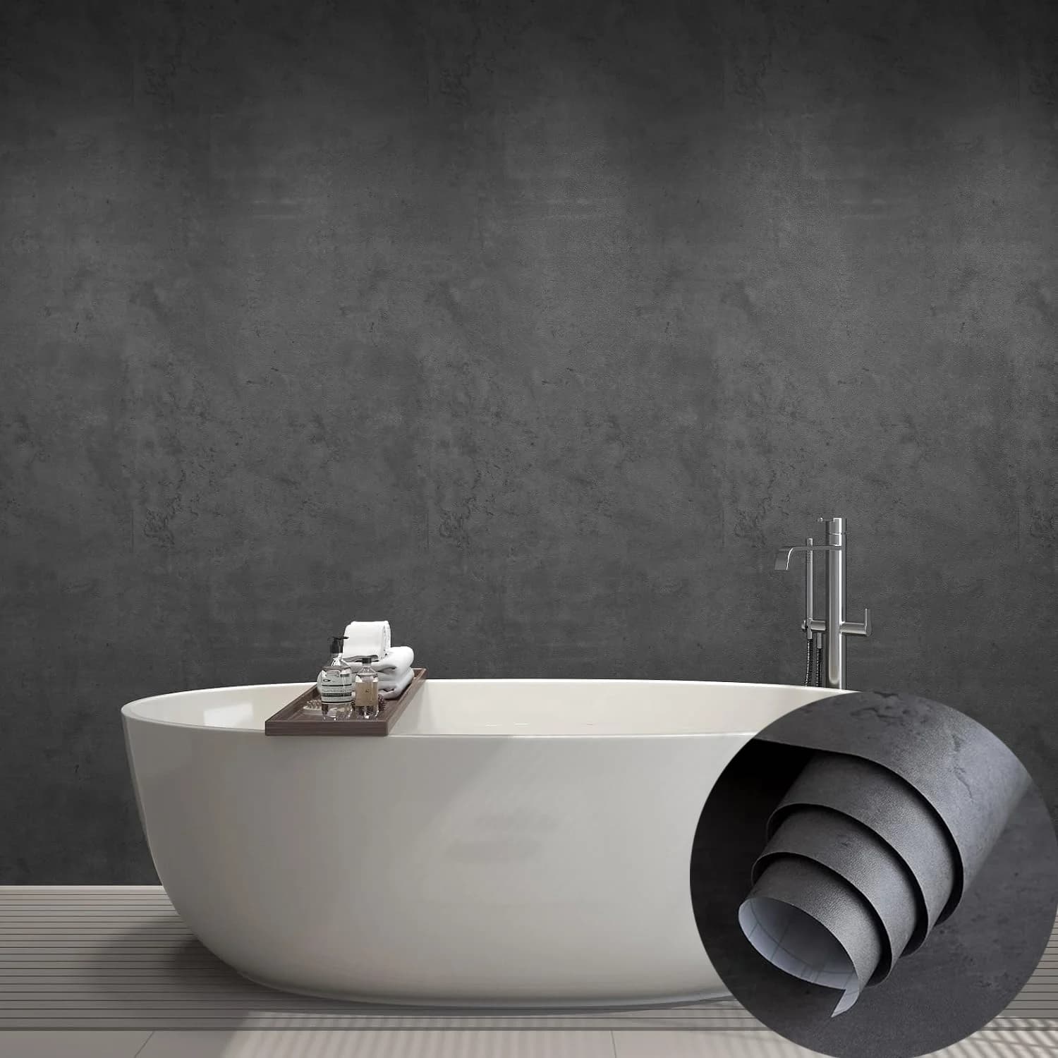 COWINLIFE DECO Geometric Waterproof Mold-Proof PVC Self-Adhesive Cement Wallpaper Modern Style Bathroom Bedroom Walls Easy Install