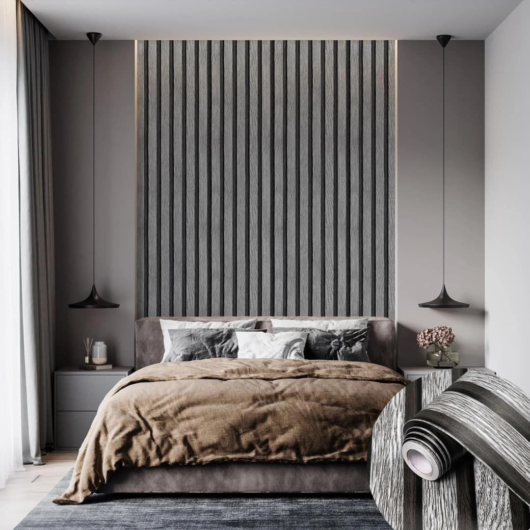 3D Peel and Stick Waterproof Grey Wood Slat Self-Adhesive Vinyl Removable Wallpaper for Bedroom Wall Decor