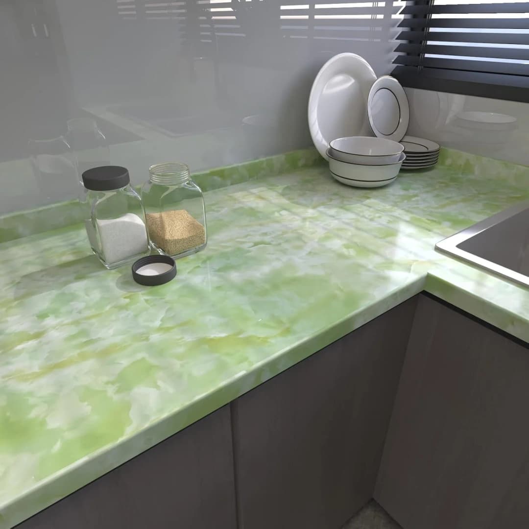 COWINLIFE DECO Green Vinyl Marble Self-Adhesive Waterproof Wall Sticker for Kitchen Bedroom Living Room & Hotel Modern Design