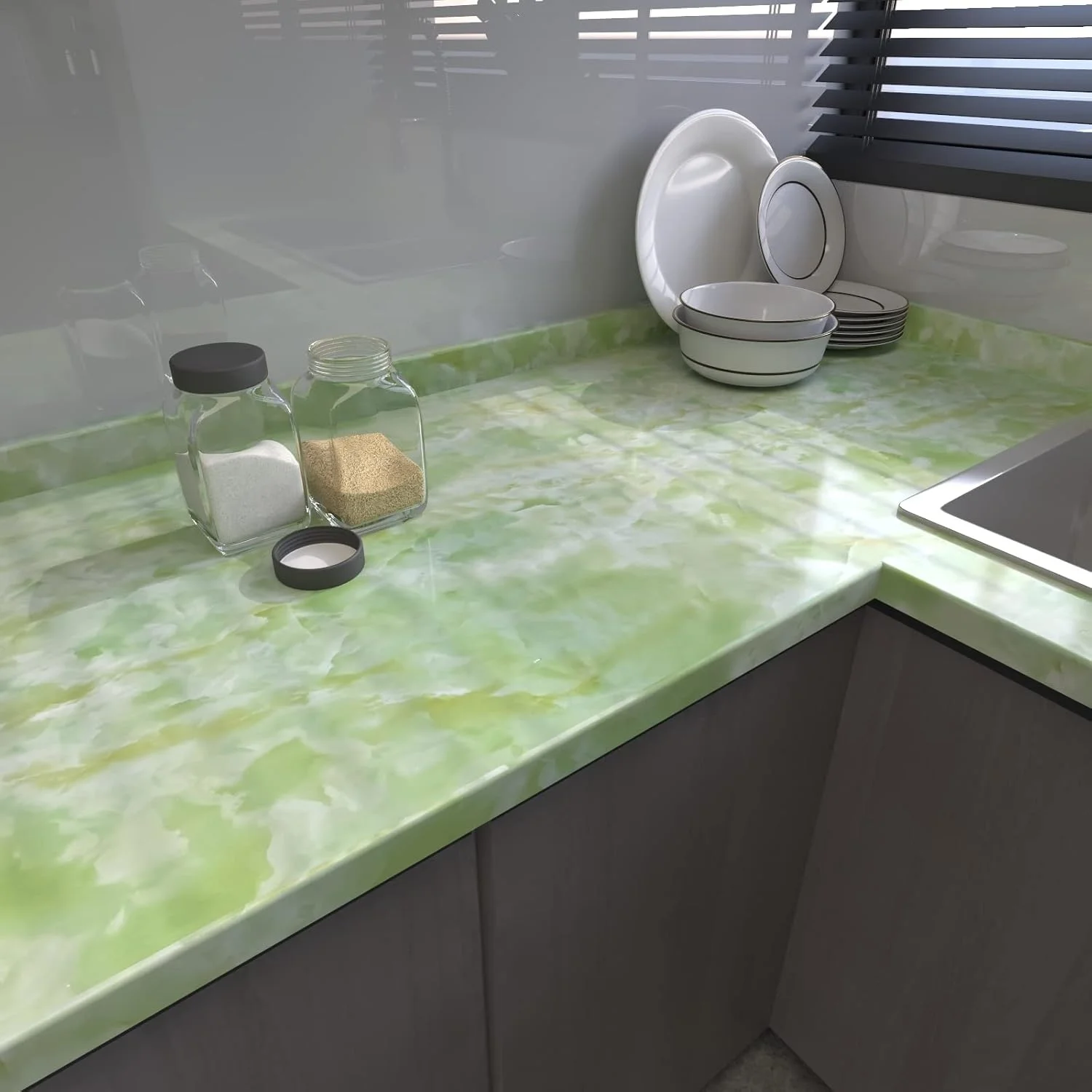 COWINLIFE DECO Green Vinyl Marble Self-Adhesive Waterproof Wall Sticker for Kitchen Bedroom Living Room & Hotel Modern Design