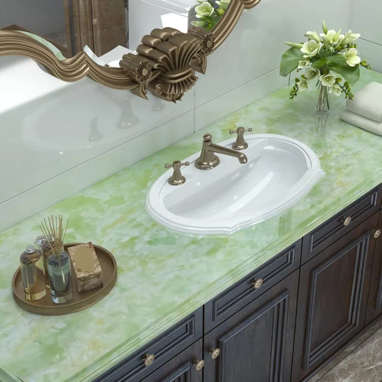 COWINLIFE DECO Green Vinyl Marble Self-Adhesive Waterproof Wall Sticker for Kitchen Bedroom Living Room & Hotel Modern Design detail 5