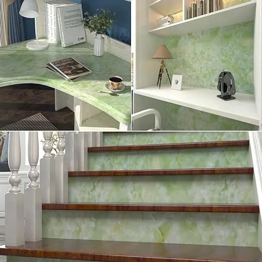 COWINLIFE DECO Green Vinyl Marble Self-Adhesive Waterproof Wall Sticker for Kitchen Bedroom Living Room & Hotel Modern Design detail 6