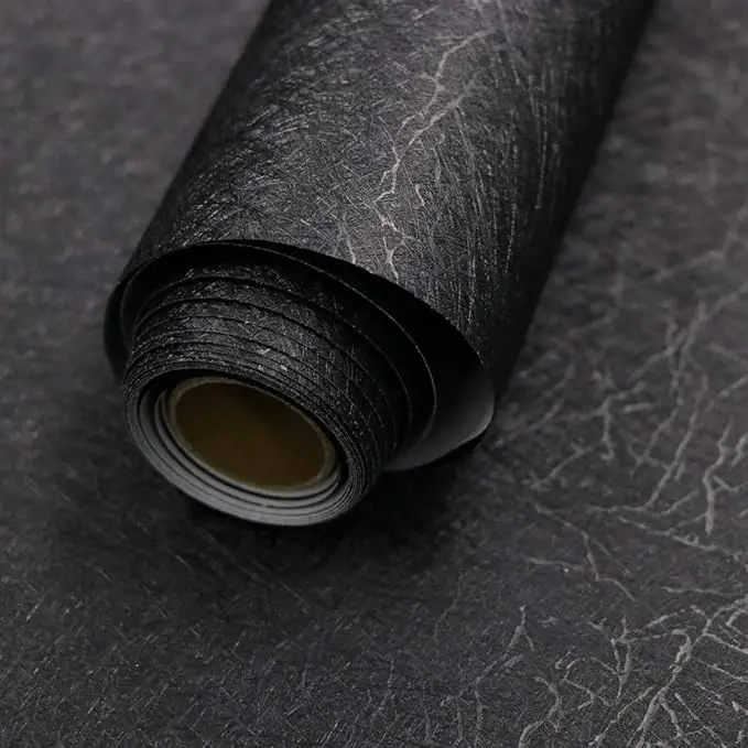3D Black Silk Embossed Waterproof Self Adhesive Removable PVC Vinyl Textured Modern Wallpaper for Home Decoration