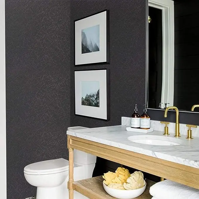 3D Black Silk Embossed Waterproof Self Adhesive Removable PVC Vinyl Textured Modern Wallpaper for Home Decoration detail 2