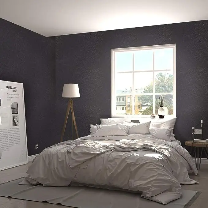 3D Black Silk Embossed Waterproof Self Adhesive Removable PVC Vinyl Textured Modern Wallpaper for Home Decoration detail 4