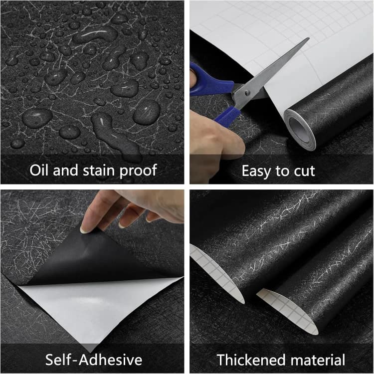 COWINLIFE DECO 3D Geometric Black PVC Waterproof Self Adhesive Embossed Peel Stick Removable Kitchen Vinyl Wallpaper for Cabinets detail 6