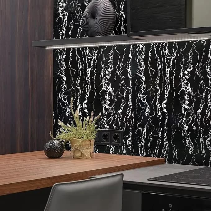 3D Glossy Black Modern Waterproof Marble Self Adhesive Wallpaper PVC Removable for Kitchen Cabinet