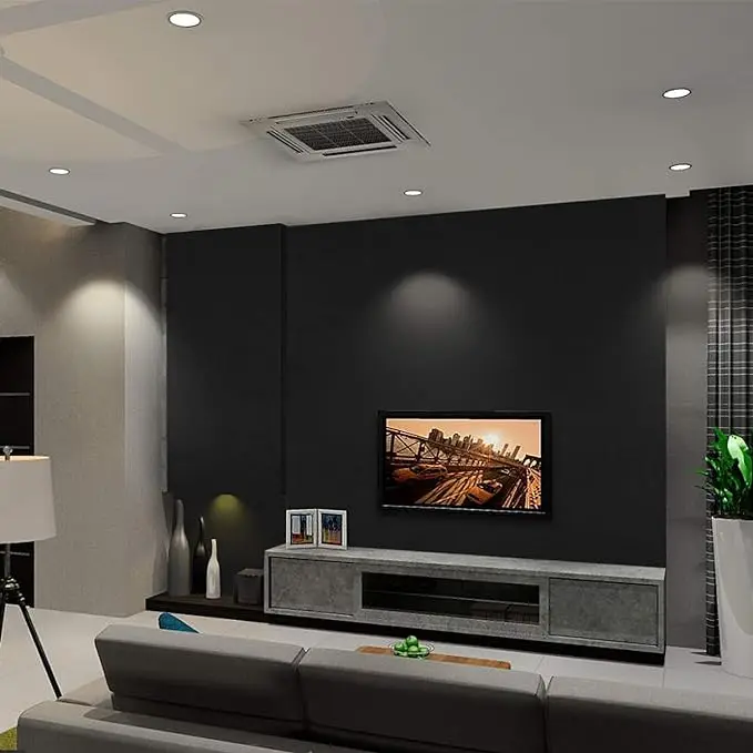 COWINLIFE DECO Custom Solid Black Waterproof Self Adhesive PVC Textured Wallpaper with Peel & Stick for Home detail 2