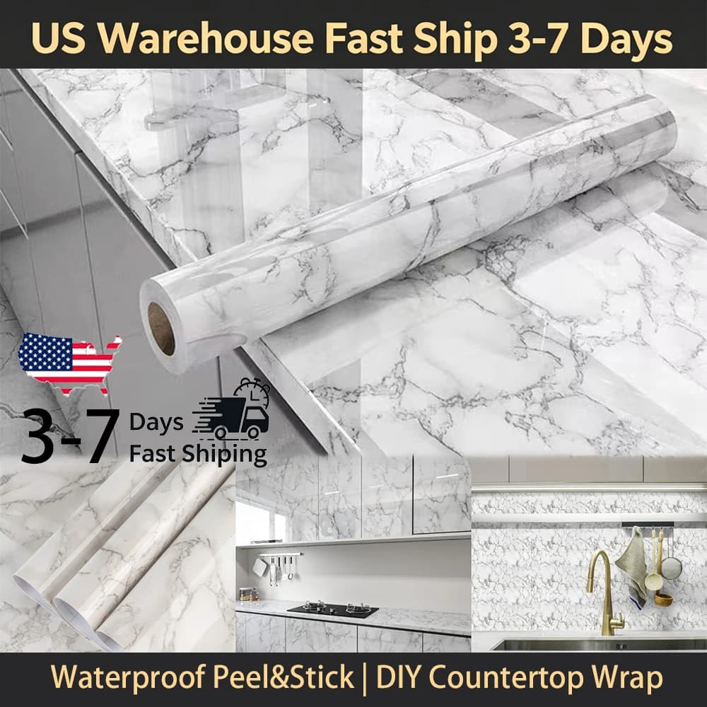 15.75x196.8 Inch Marble Wallpaper Peel and Stick Waterproof Vinyl Self Adhesive Wall Stickers Marble Sticker for Kitchen Cabinet