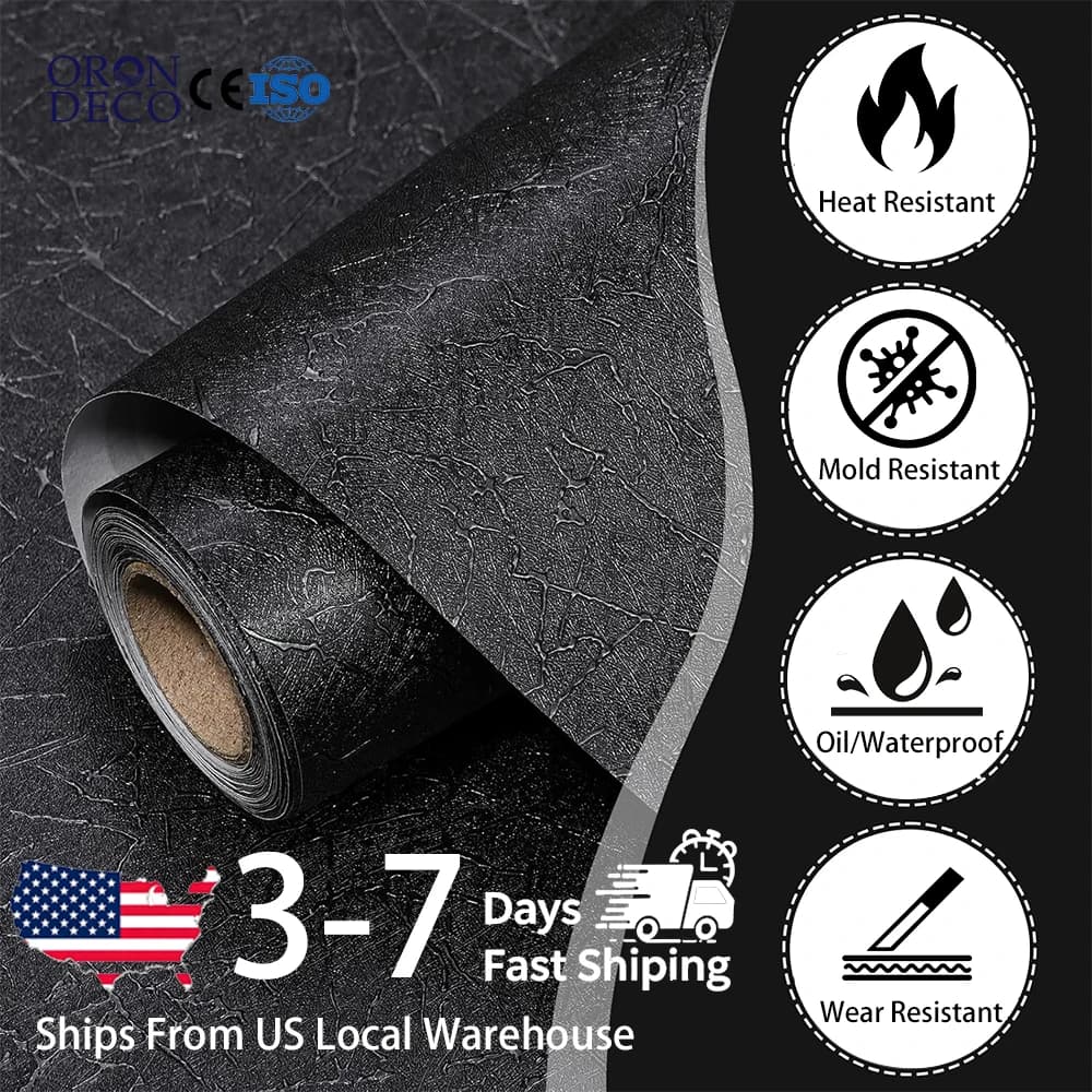 15.75x196.8 Inch Pvc Black Textured Peel&stick Luxury Silk Wallpaper for Wall Interior Decor Wall Paper 3d Home Wallpaper Roll