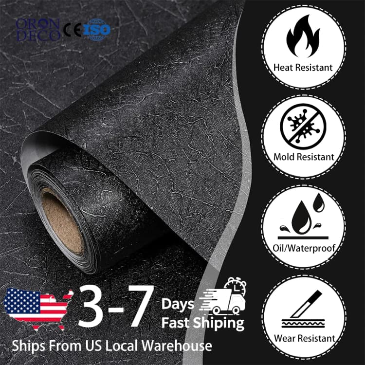 15.75x196.8 Inch Pvc Black Textured Peel&stick Luxury Silk Wallpaper for Wall Interior Decor Wall Paper 3d Home Wallpaper Roll detail 1