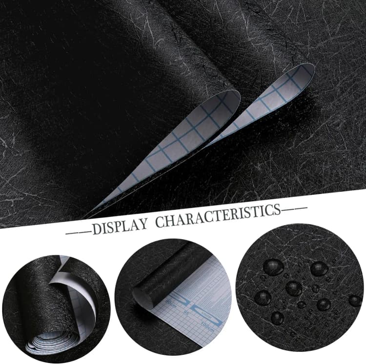 15.75x196.8 Inch Pvc Black Textured Peel&stick Luxury Silk Wallpaper for Wall Interior Decor Wall Paper 3d Home Wallpaper Roll detail 6