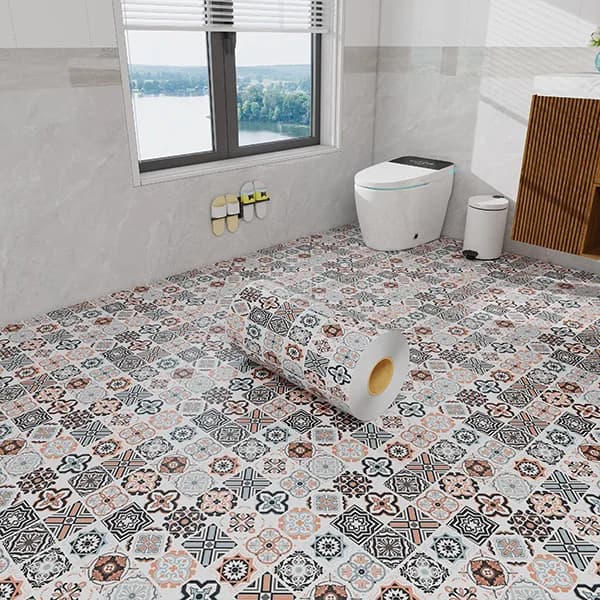 Vinyl Flooring Tiles Peel and Stick Encaustic Pattern Self-Adhesive Pvc Floor Sticker Roll Eco-Friendly Luxury for Home Decor