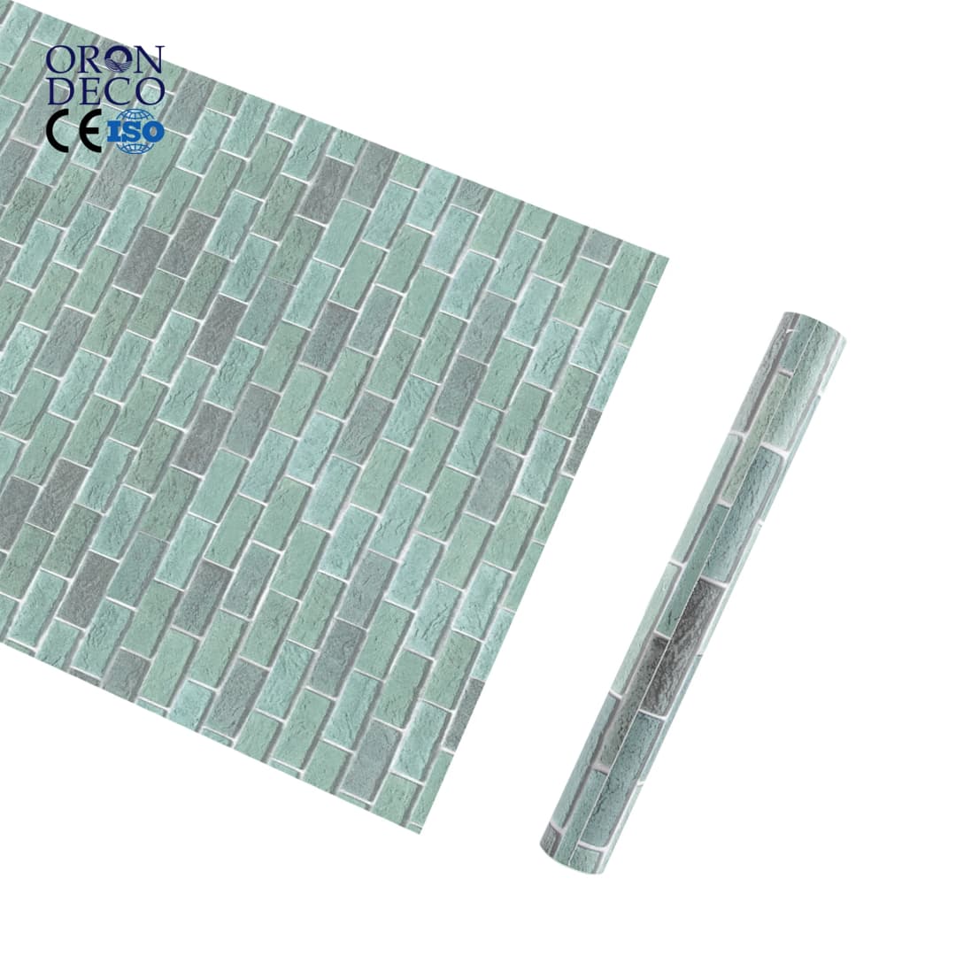 COWINLIFE DECO Waterproof Peel Stick Green Brick Wall Stickers Paper 3D Home PVC Self Adhesive Removable Modern Wallpaper Rolls