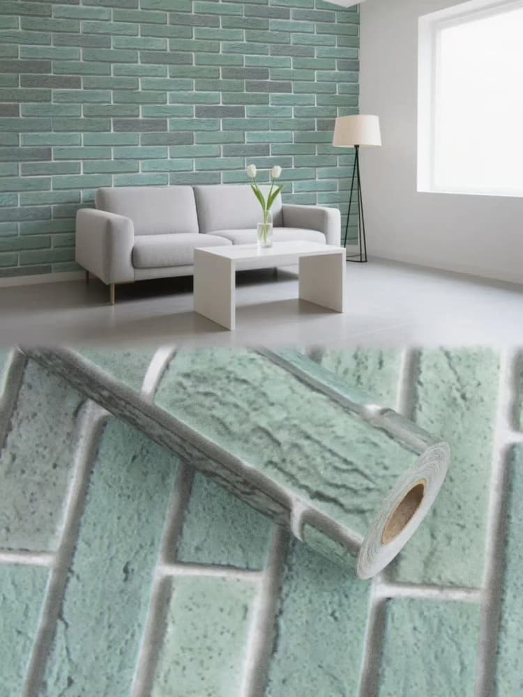 COWINLIFE DECO Waterproof Peel Stick Green Brick Wall Stickers Paper 3D Home PVC Self Adhesive Removable Modern Wallpaper Rolls detail 5
