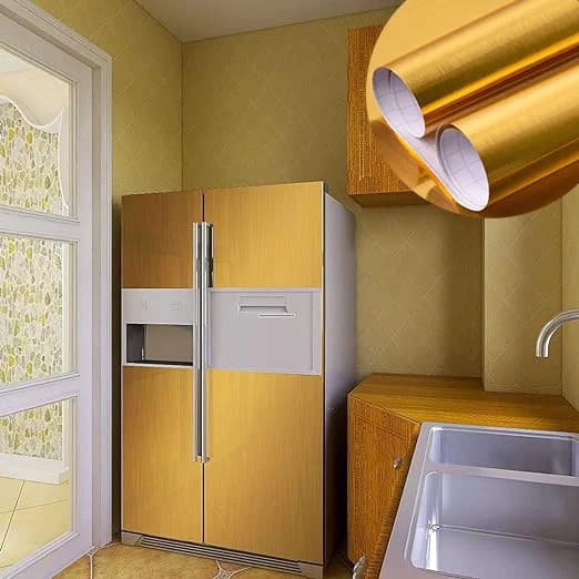 Hot Selling Modern Metallic PVC Wallpaper Peel and Stick Gold Brushed Self Adhesive Waterproof Removable for Kitchen Decor detail 1