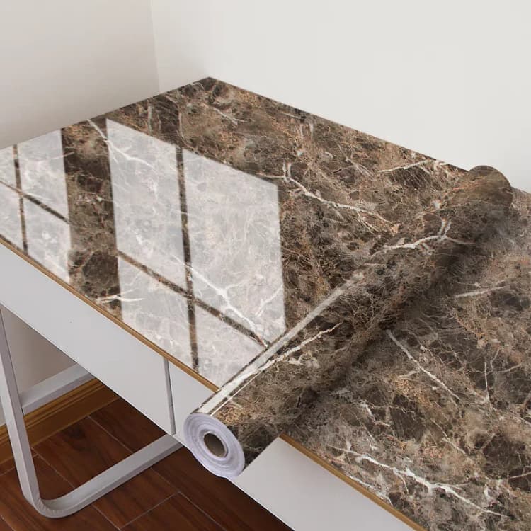 COWINLIFE DECO Modern High Quality Brown Marble Sticker Peel Stick Vinyl PVC Self Adhesive Removable 3D Waterproof Wall Panels detail 1