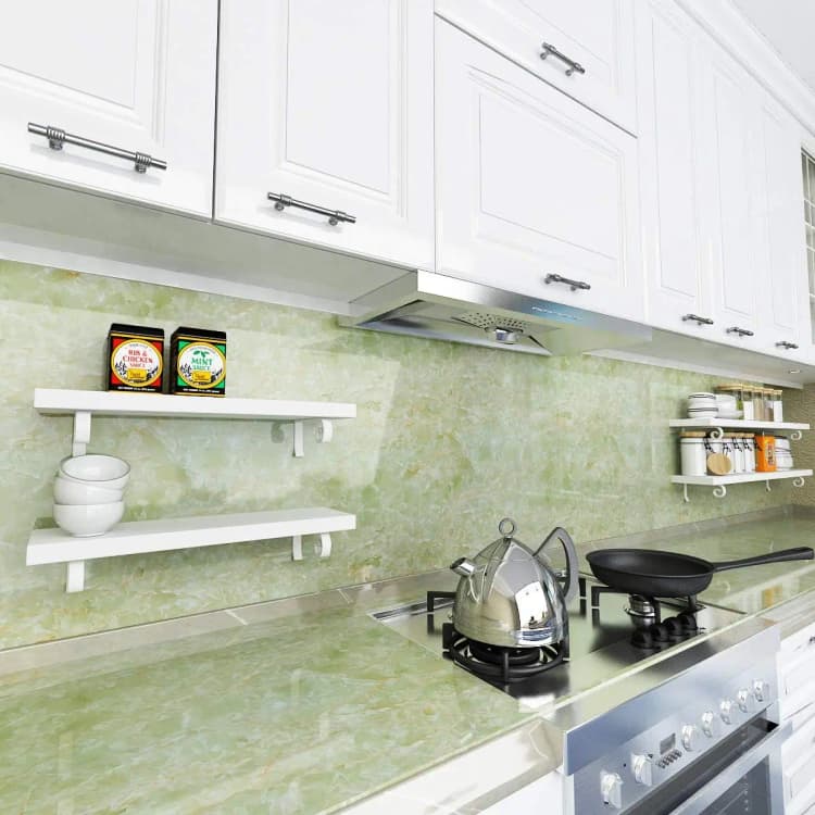 COWINLIFE DECO Modern Green Marble Self Adhesive Waterproof Contact Paper for Kitchen Countertop & Wall Stickers detail 4