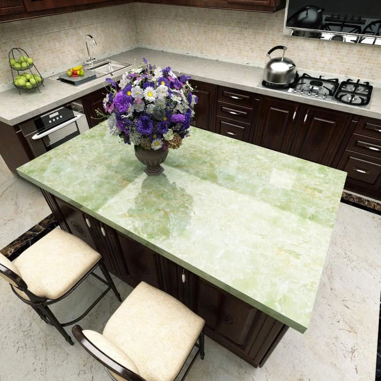 COWINLIFE DECO Modern Green Marble Self Adhesive Waterproof Contact Paper for Kitchen Countertop & Wall Stickers detail 5