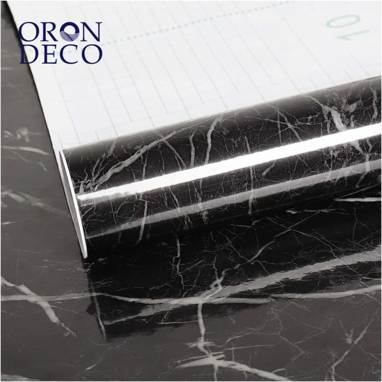 COWINLIFE DECO Modern Black Marble Self-Adhesive Removable Waterproof PVC Wallpaper for Kitchen & Home Table Decor detail 1