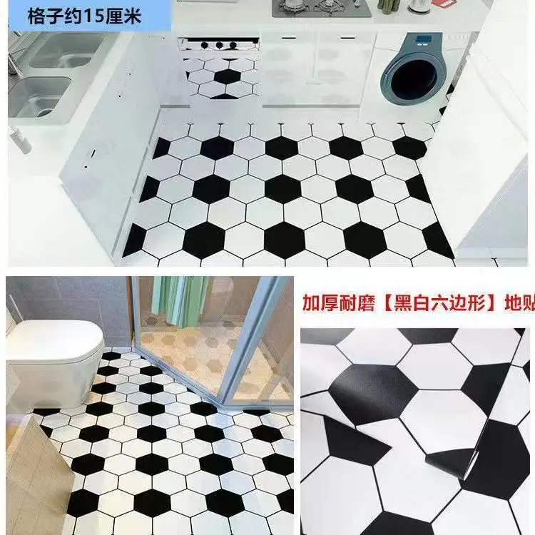 Factory Price Waterproof 3D Black White Vinyl Flooring Stickers PVC Self Adhesive Anti-Slip Removable Indoor Bathroom Floor detail 5