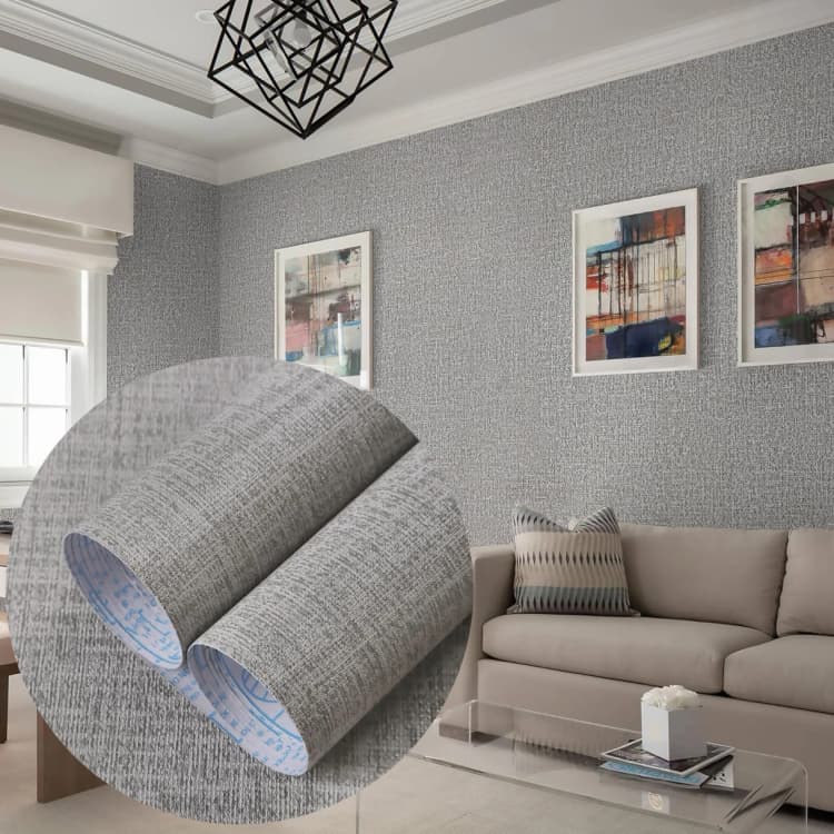 COWINLIFE DECO Luxury Fabric Texture Waterproof Peel Stick Wallpapers PVC Gray Color Self-Adhesive Modern 3D Stickers Bathroom Hotel detail 1