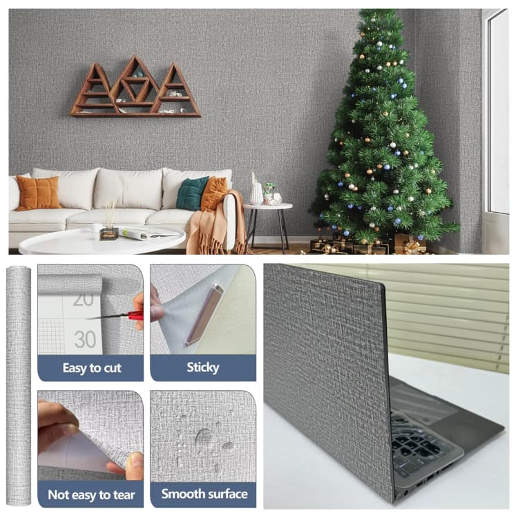 COWINLIFE DECO Luxury Fabric Texture Waterproof Peel Stick Wallpapers PVC Gray Color Self-Adhesive Modern 3D Stickers Bathroom Hotel detail 2