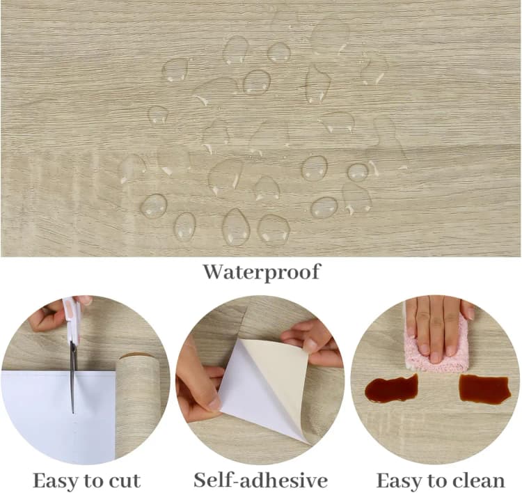 COWINLIFE DECO Waterproof Wood Grain Self Adhesive Wallpaper for Bedroom & Bathroom 3D Vinyl Peel and Stick Rolls detail 2