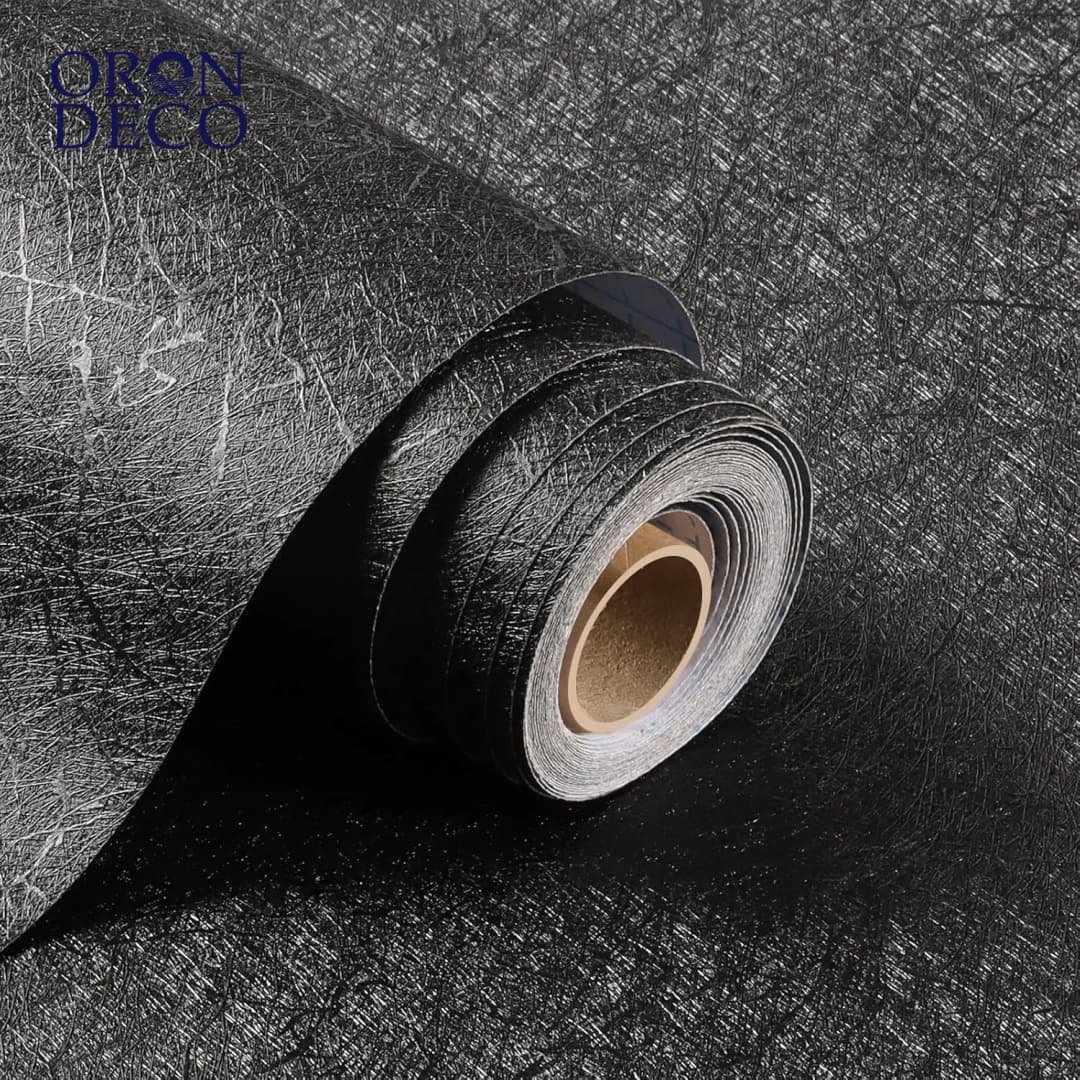COWINLIFE DECO Modern Waterproof Peel Stick Wallpaper Black Silk Textured Contact Paper Self Adhesive Vinyl for Bedroom Living Room