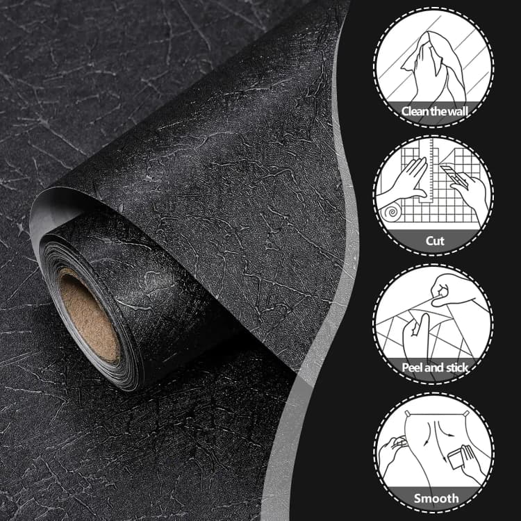COWINLIFE DECO Modern Waterproof Peel Stick Wallpaper Black Silk Textured Contact Paper Self Adhesive Vinyl for Bedroom Living Room detail 6