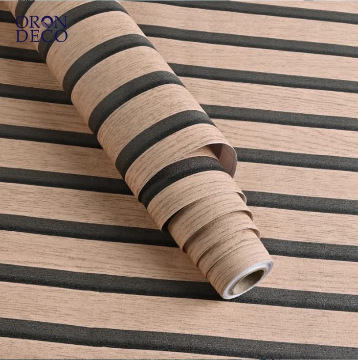 COWINLIFE DECO Modern Textured Self-Adhesive PVC Wall Panel 3D Wallpaper Grille Background Waterproof Wood Wall Sticker Bedroom