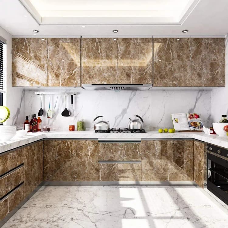 COWINLIFE DECO Marble Self Adhesive Waterproof Bathroom Wall Sticker 3D Wallpaper Roll for Dining Table and Home Decor detail 2