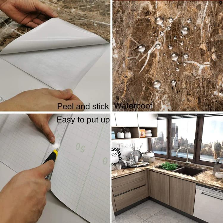 COWINLIFE DECO Marble Self Adhesive Waterproof Bathroom Wall Sticker 3D Wallpaper Roll for Dining Table and Home Decor detail 3