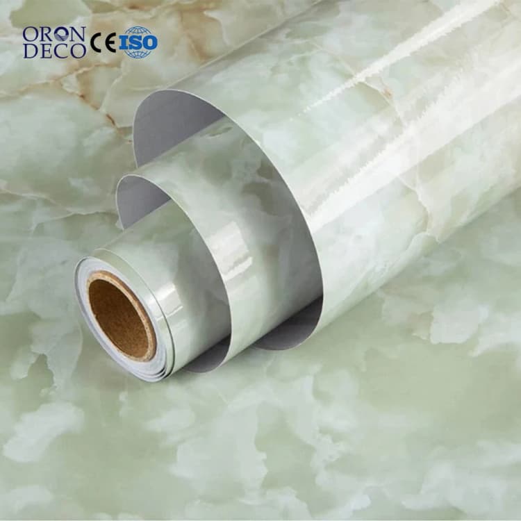 COWINLIFE Modern Glossy Green Marble Waterproof PVC Vinyl Self-Adhesive Wall Sticker for Kitchen Bathroom Living Room & Gym detail 1