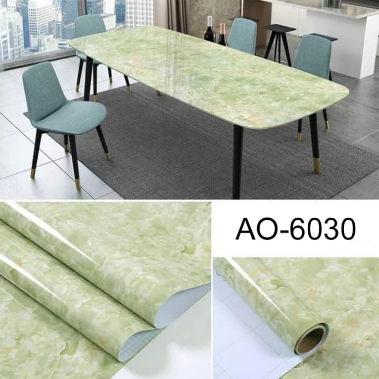 COWINLIFE Modern Glossy Green Marble Waterproof PVC Vinyl Self-Adhesive Wall Sticker for Kitchen Bathroom Living Room & Gym detail 2