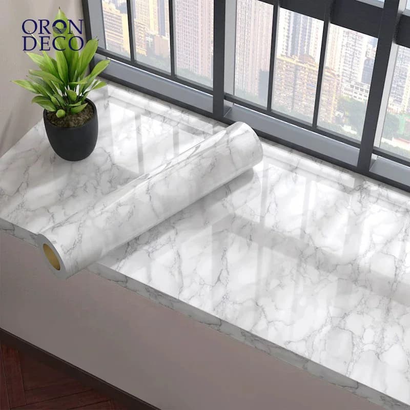 COWINLIFE DECO Glossy Modern Kitchen Wall Paper White Peel Stick Self Adhesive Waterproof Marble Sticker for Countertops Wall