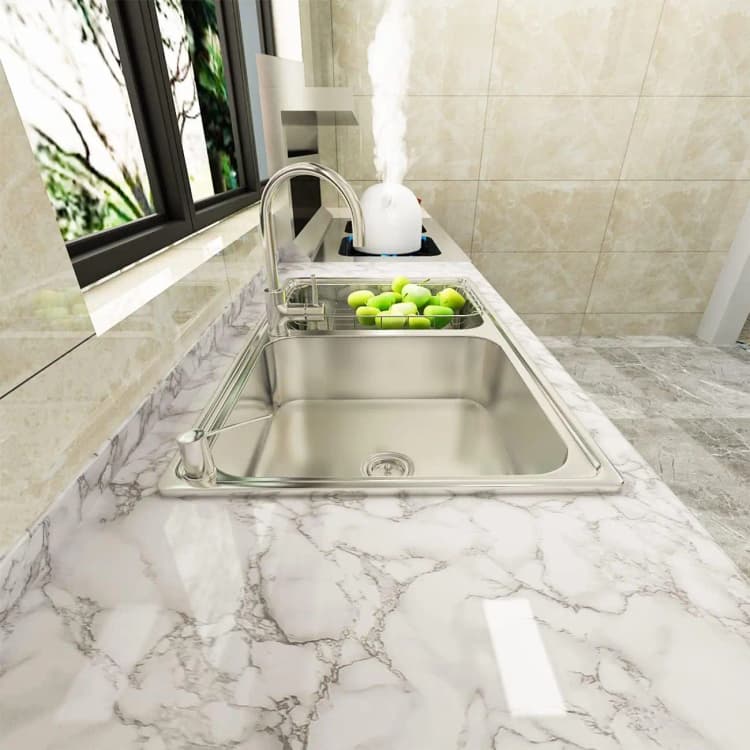 COWINLIFE DECO Glossy Modern Kitchen Wall Paper White Peel Stick Self Adhesive Waterproof Marble Sticker for Countertops Wall detail 3