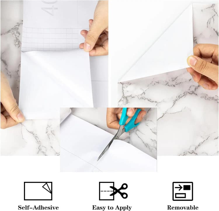 COWINLIFE DECO Glossy Modern Kitchen Wall Paper White Peel Stick Self Adhesive Waterproof Marble Sticker for Countertops Wall detail 6