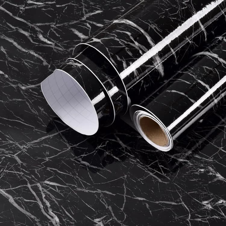 COWINLIFE Hot Selling Black Self Adhesive Modern Waterproof PVC Mould-Proof Marble Design Wall Paper Roll for Kitchen Home Decor detail 1
