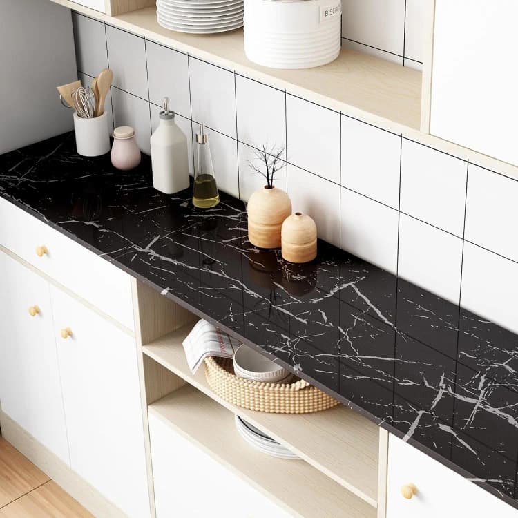 COWINLIFE Hot Selling Black Self Adhesive Modern Waterproof PVC Mould-Proof Marble Design Wall Paper Roll for Kitchen Home Decor detail 4