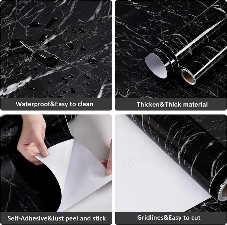 COWINLIFE Hot Selling Black Self Adhesive Modern Waterproof PVC Mould-Proof Marble Design Wall Paper Roll for Kitchen Home Decor detail 6