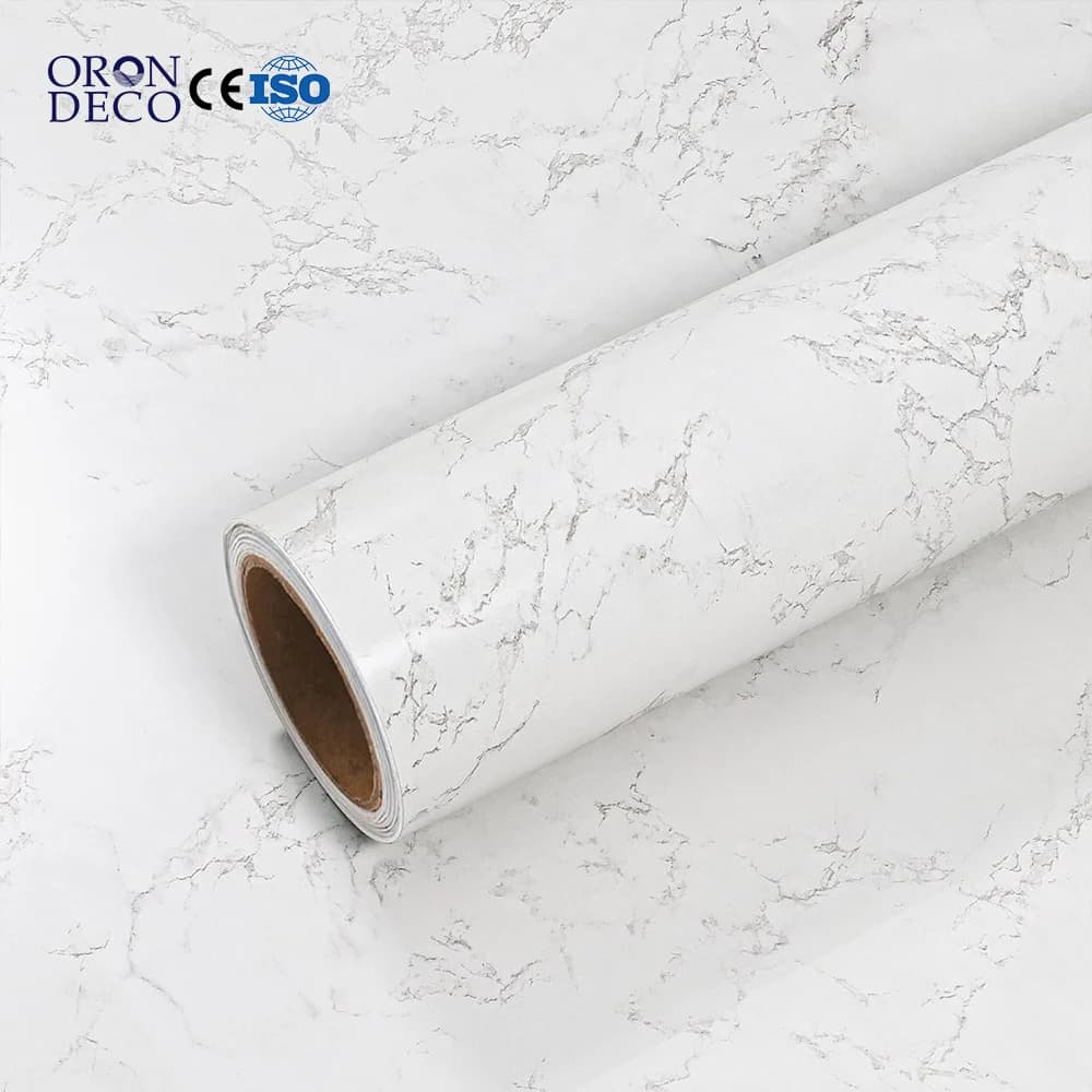 COWINLIFE DECO Modern White Marble Self-Adhesive Glossy Wall Stickers Oil-Proof Kitchen & Living Room 3D Waterproof Removable