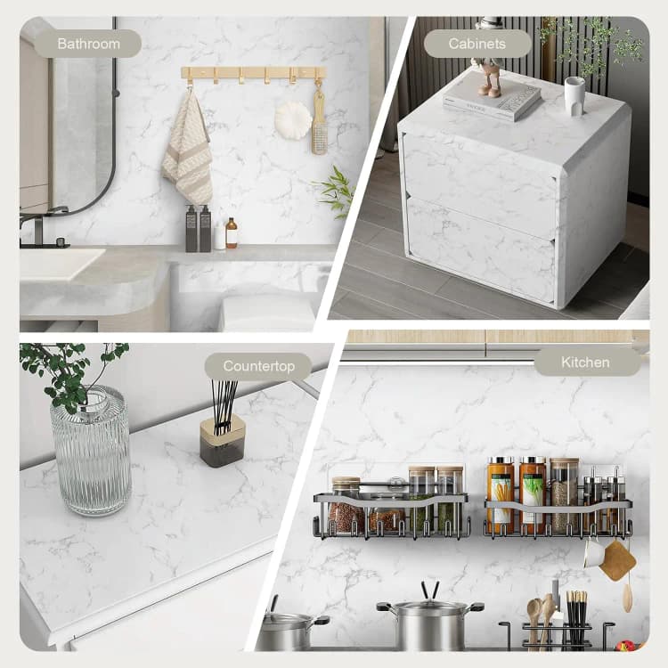 COWINLIFE DECO Modern White Marble Self-Adhesive Glossy Wall Stickers Oil-Proof Kitchen & Living Room 3D Waterproof Removable detail 5