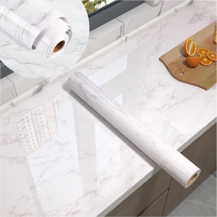 COWINLIFE DECO Modern White Marble Self-Adhesive Glossy Wall Stickers Oil-Proof Kitchen & Living Room 3D Waterproof Removable detail 6