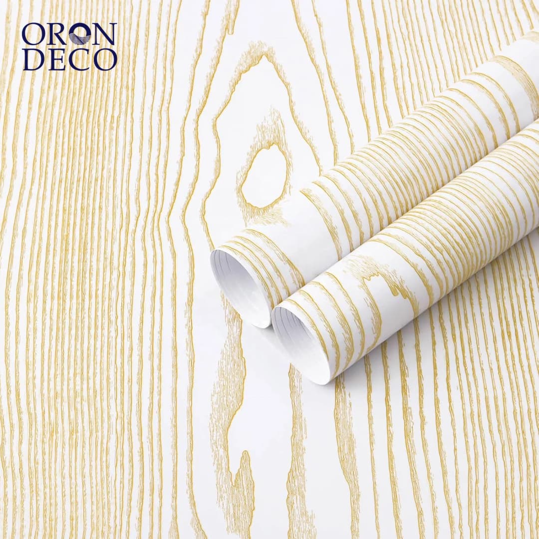 COWINLIFE DECO Modern Gold White Waterproof Self-Adhesive Wood Grain PVC Removable Wallpaper for Household Use