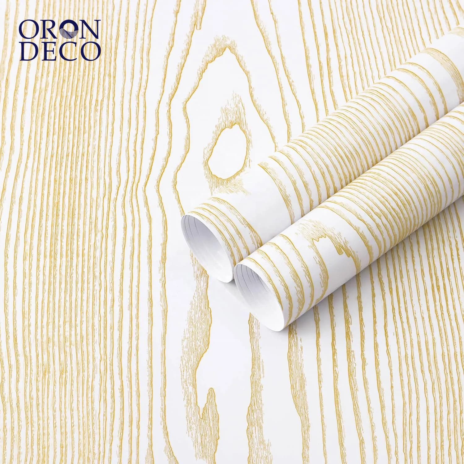 COWINLIFE DECO Modern Gold White Waterproof Self-Adhesive Wood Grain PVC Removable Wallpaper for Household Use