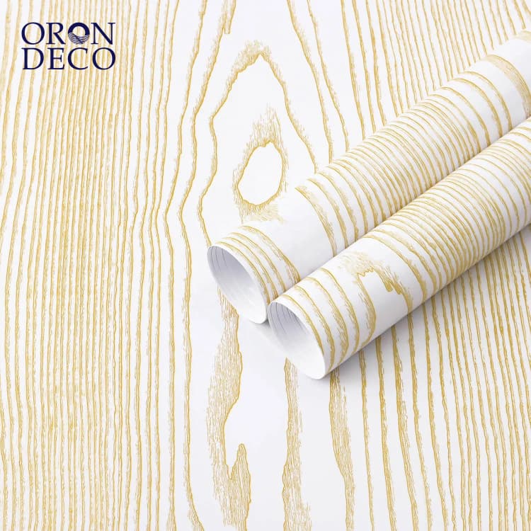 COWINLIFE DECO Modern Gold White Waterproof Self-Adhesive Wood Grain PVC Removable Wallpaper for Household Use detail 1