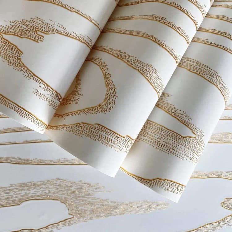 COWINLIFE DECO Modern Gold White Waterproof Self-Adhesive Wood Grain PVC Removable Wallpaper for Household Use detail 2
