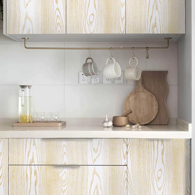COWINLIFE DECO Modern Gold White Waterproof Self-Adhesive Wood Grain PVC Removable Wallpaper for Household Use detail 3