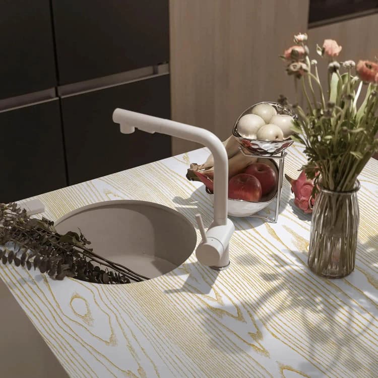 COWINLIFE DECO Modern Gold White Waterproof Self-Adhesive Wood Grain PVC Removable Wallpaper for Household Use detail 5